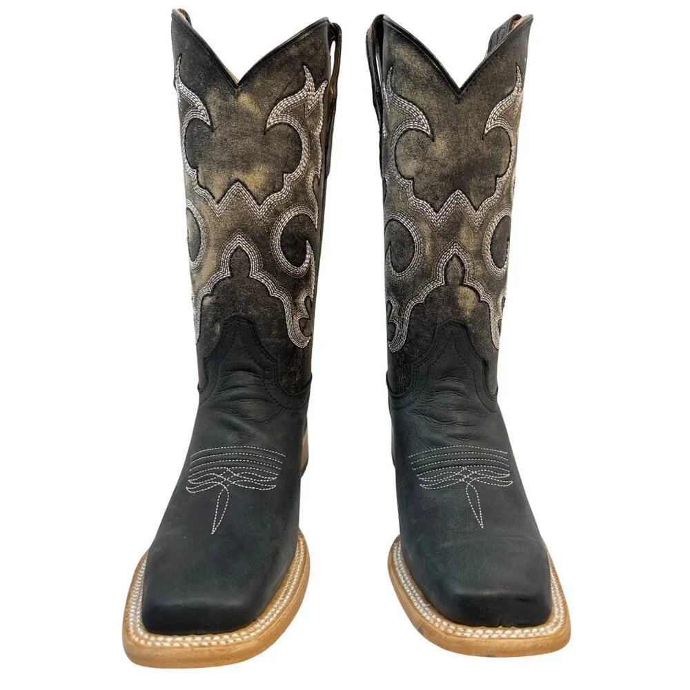 Circle G Unisex Kids Black Embroidered Western Boot Square‎ Toe ( J7111) Size 5